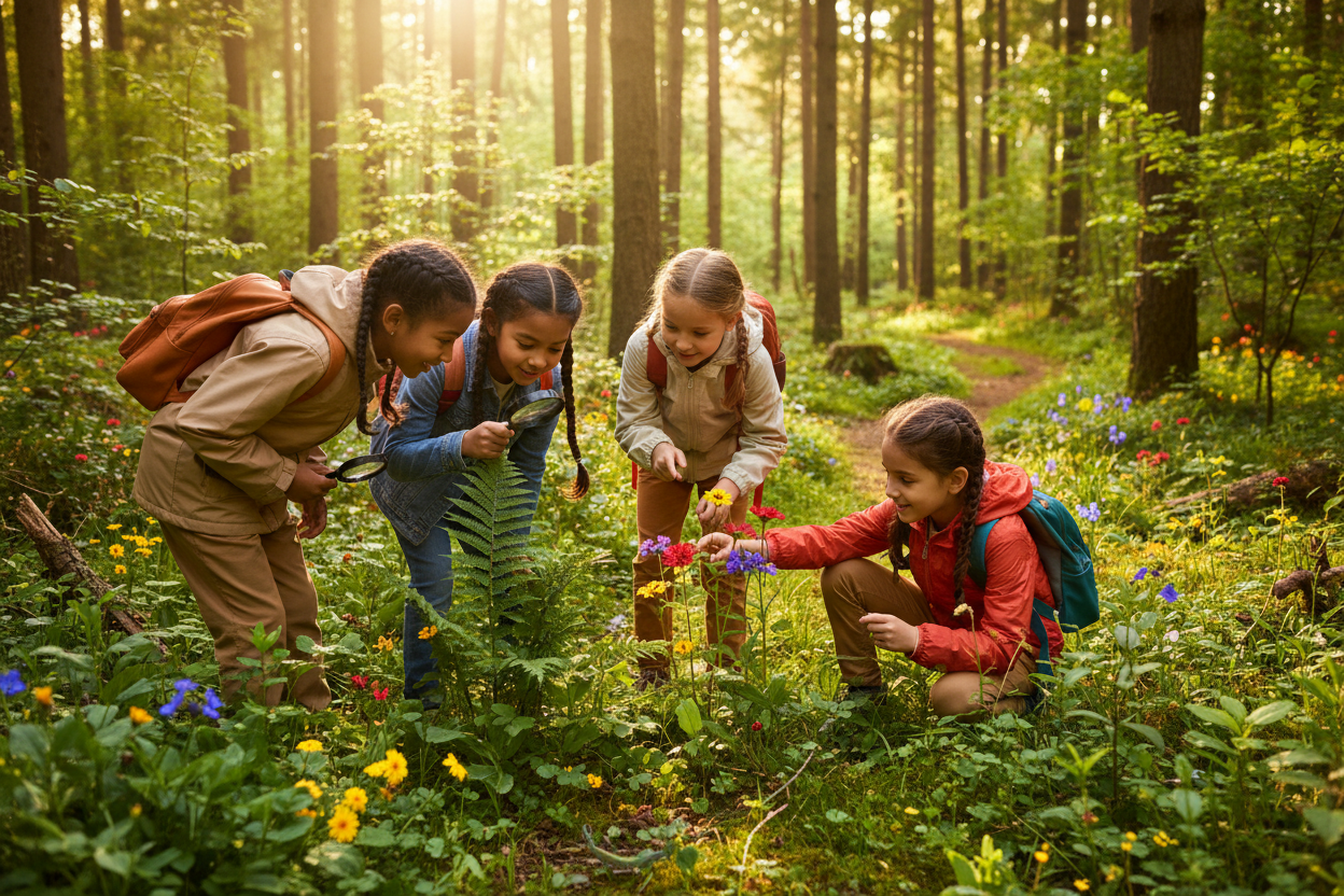 kids learning on the amazing nature